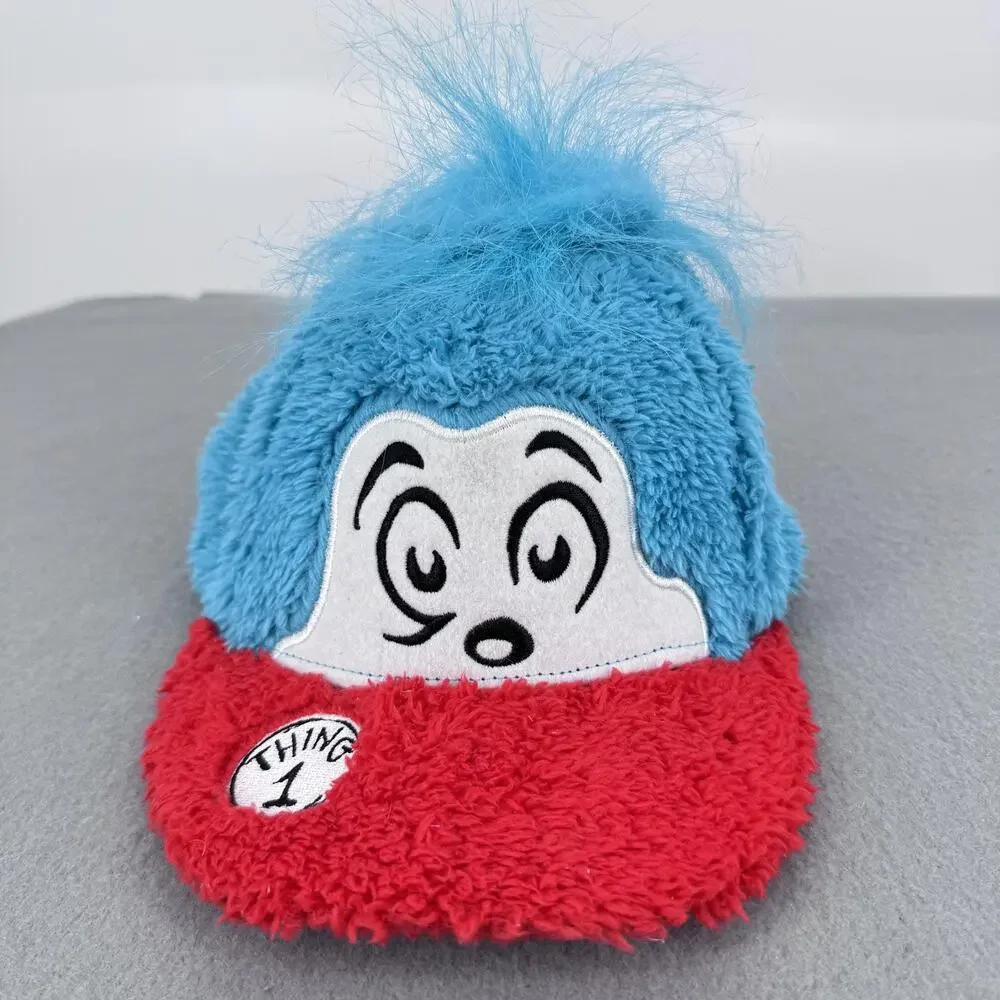 Dr Seuss Thing 1 Plush Fuzzy Hat Blue Red Elope One Size‎ Costume Cap Kids